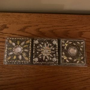 Ross set of three 3 inch square rhinestone boxes.